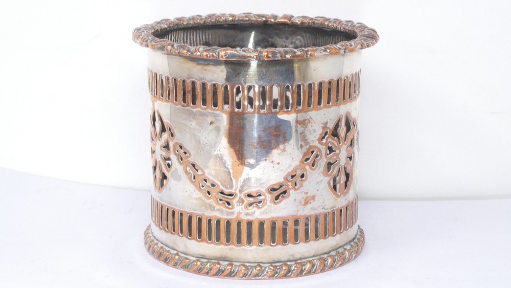 Pierced Bottle Coaster Silver Plated Foliate Scrollwork Openwork Sheffield Plate