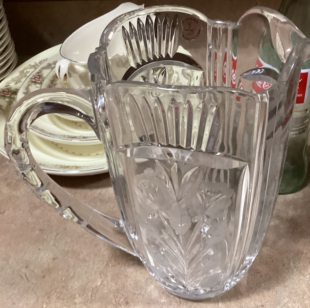 Vintage 48 oz Etched Crystal Pitcher. Darlington.