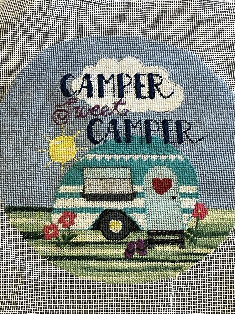 Completed Camper Sweet Camper Needlepoint