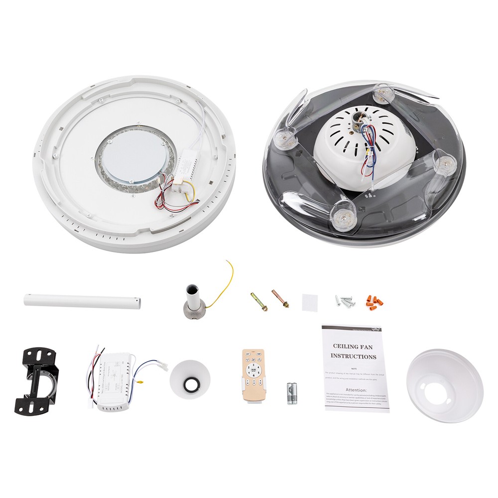 42in Modern Flush Mount Round Dimmable Ceiling Fan Light W/Remote White & Grey