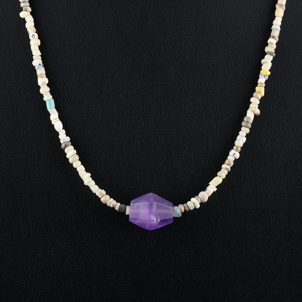 Amethyst Gemstone With Ancient Shell Quartz Old Beads Necklace