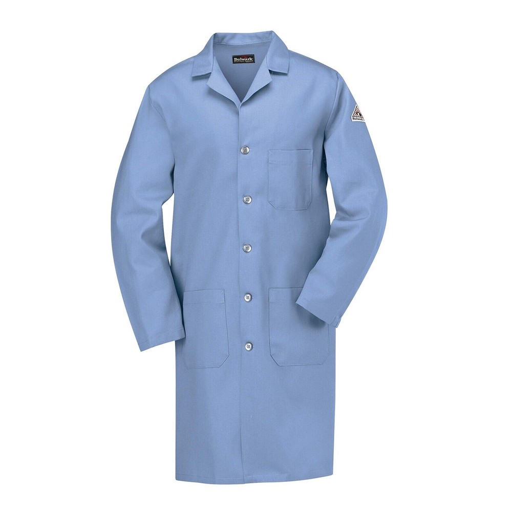 Bulwark Men's FR Flame Resistant Button Front Lab Coat Light Blue Medium