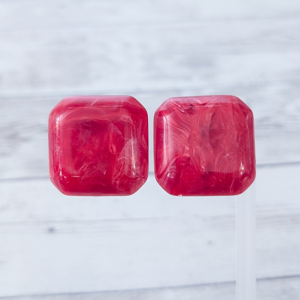 Vintage Clip On Earrings Large Statement Red Square Like