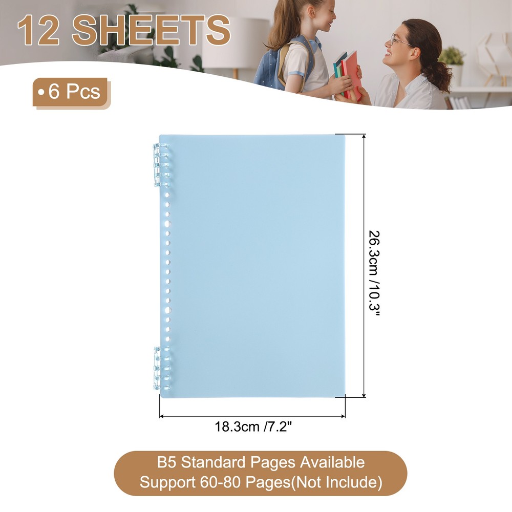 12 Pack B5 22 Mil Plastic Notebook Binder Covers with Binding Comb, Light blue