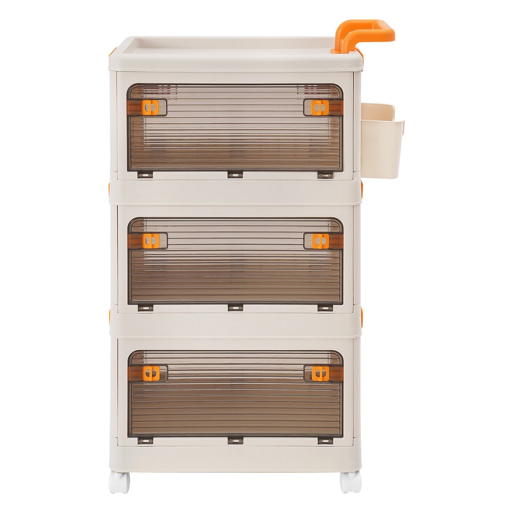 3 Tiers Foldable Storage Cabinet Movable Storage Box Collapsible Storage Bin