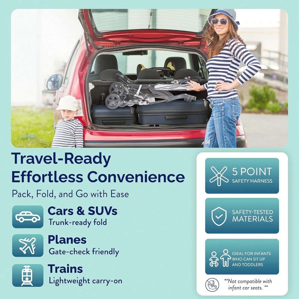 Cloud Plus Lightweight Umbrella Stroller for Travel - Compact & Safe, Slate Gray