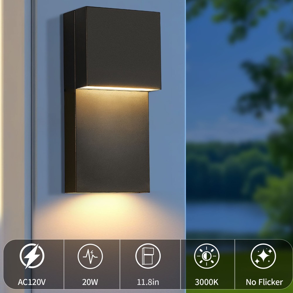 2-Pack 11.8 in. Black Wall Light