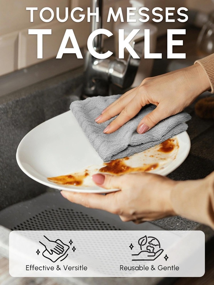 SOOWASH Microfiber Cleaning Cloths Roll, 75 Pack Tear 75 pack, Grey Ripple