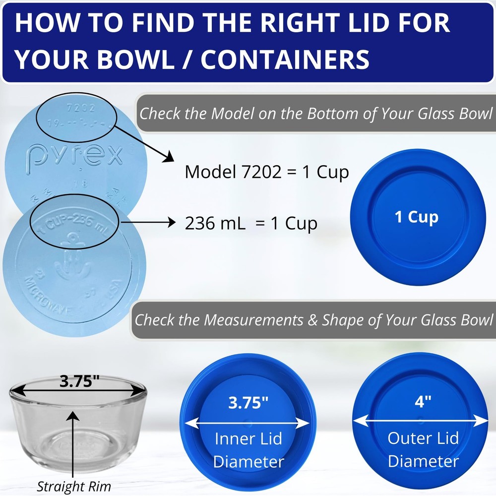KlareWare Replacement Lids for - 1 Cup Storage Bowl Covers, BPA 6 Pack, Blue