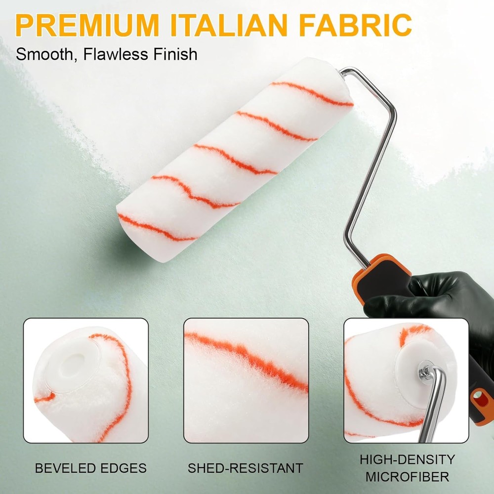 Paint Roller kit, Paint Roller Extension Pole 5ft,Paint Brushes,Paint Rollers 9"