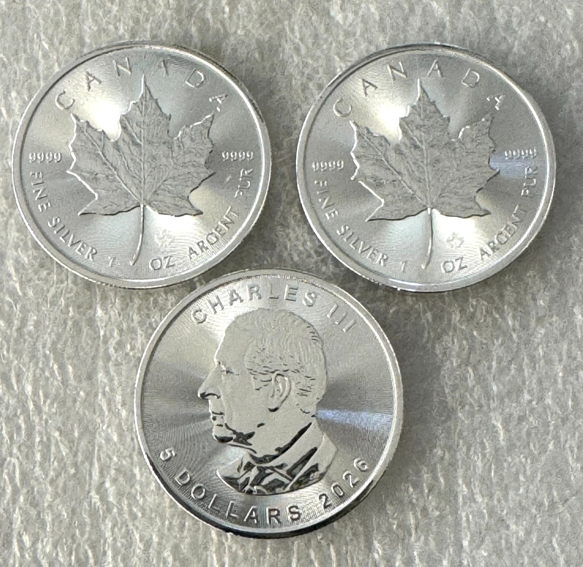 Lot of 3 Silver 2026 Canada 1 oz .9999 Silver Maple Leaf $5 Coins