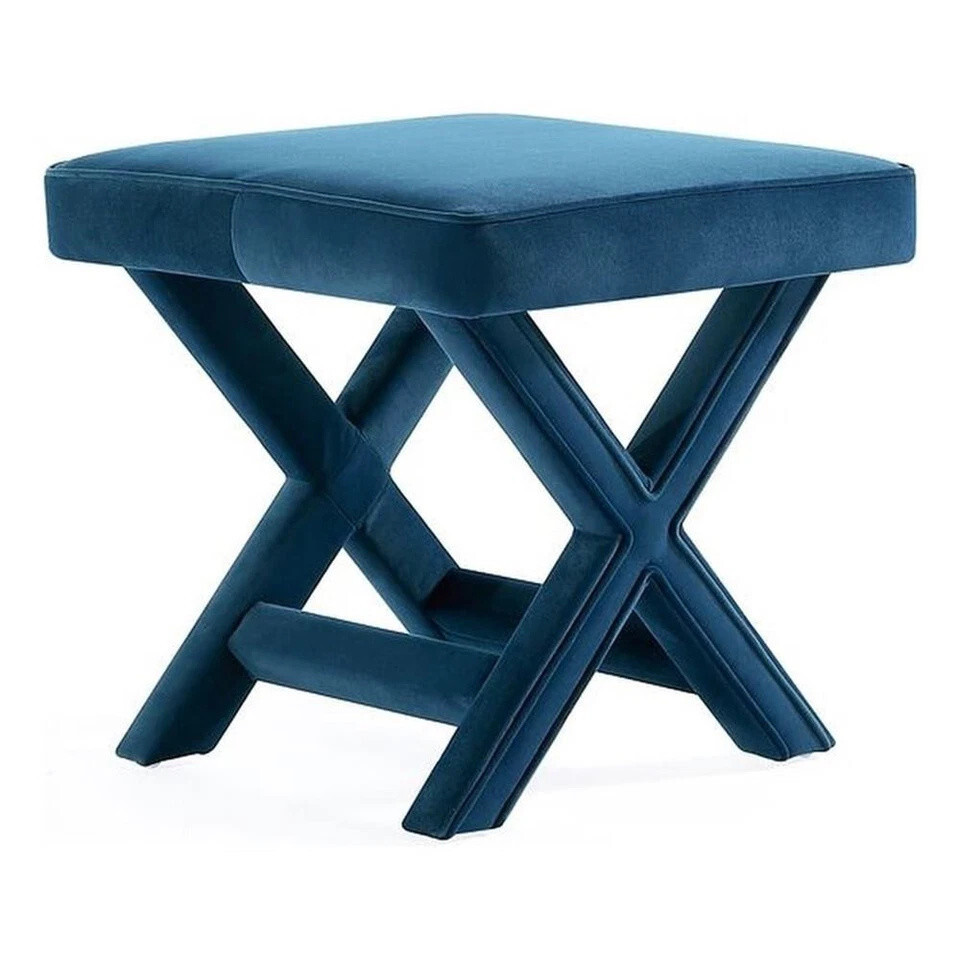 Manhattan Comfort Abigail Single Ottoman Bench with Solid Wood Frame in Blue