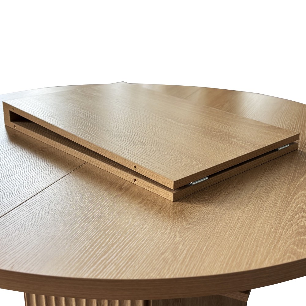 Round Extendable Dining Table for 6 MDF Wooden Kitchen Table with Hexagonal