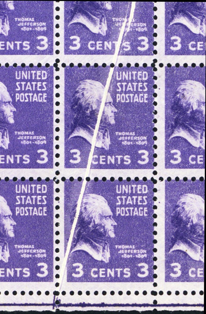 807, Mint NH 3¢ Sheet With Pre Printing Paper Fold Error * Stuart Katz