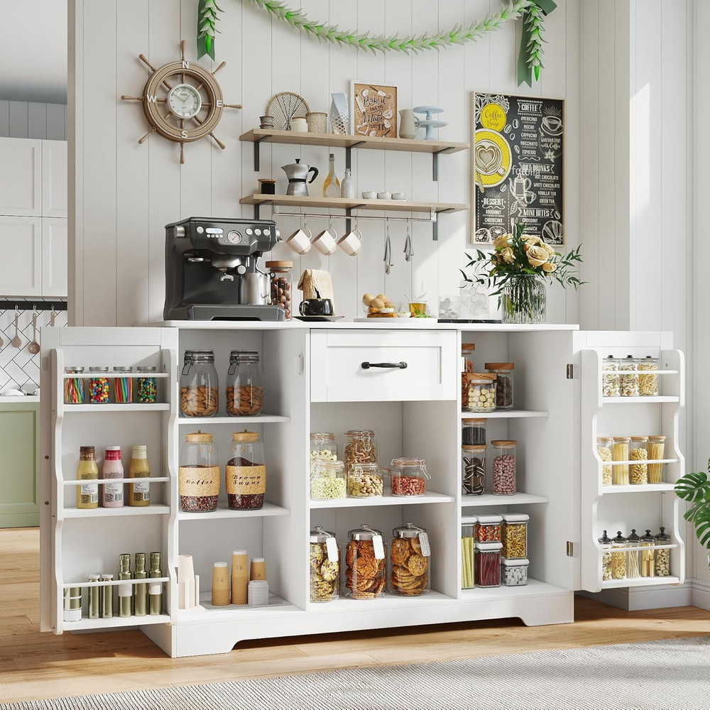 White Kitchen Sideboard Buffet Cabinet with Storage and Shelves