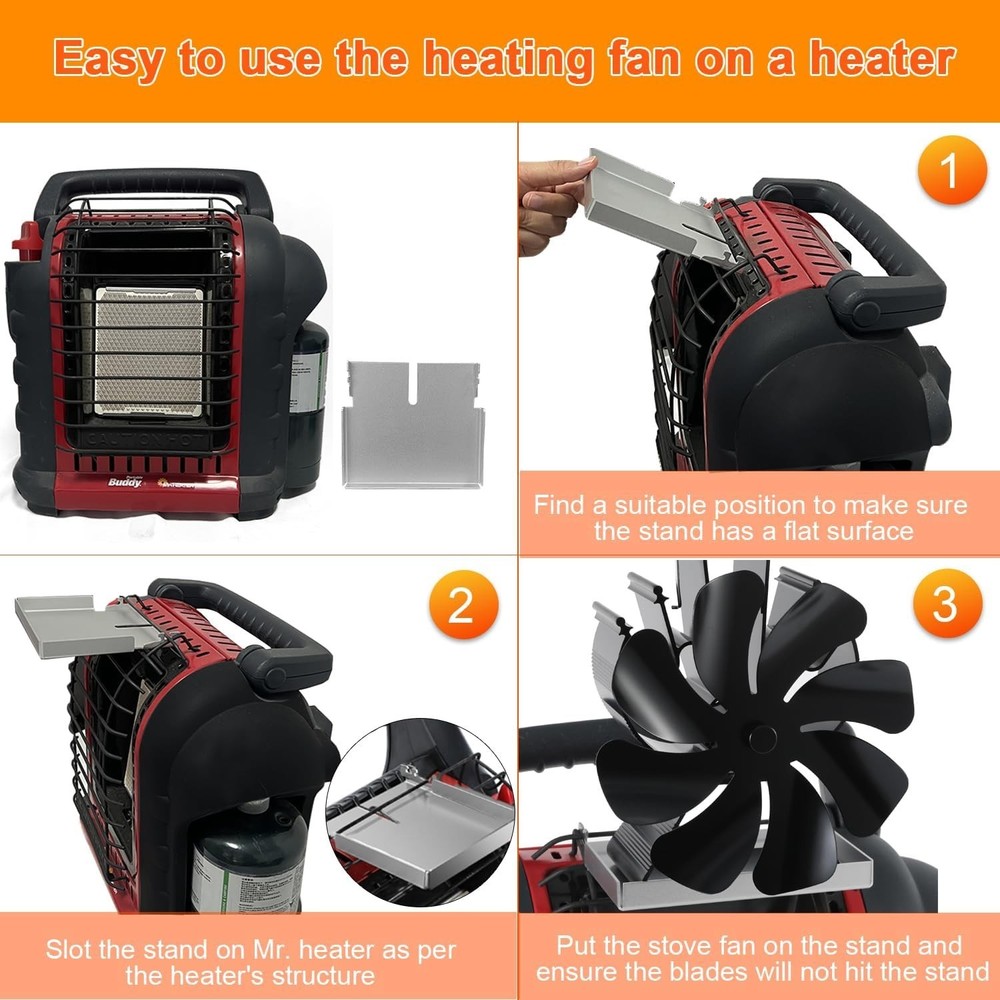 Silent and Efficient 8-Blade Fireplace Fan - Includes Buddy Heater Bracket