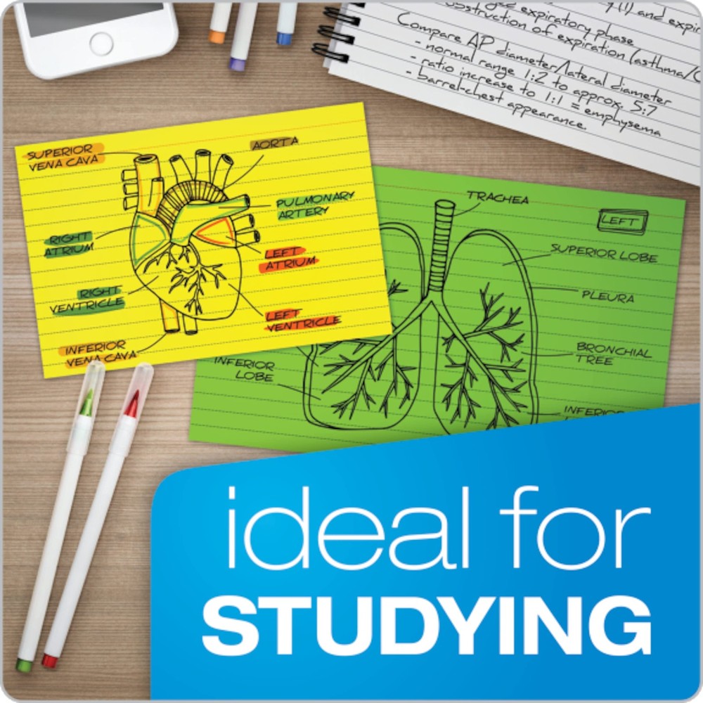 Ruled Index Cards 3x5, Neon Assorted, 300 Sheets, Study Notes