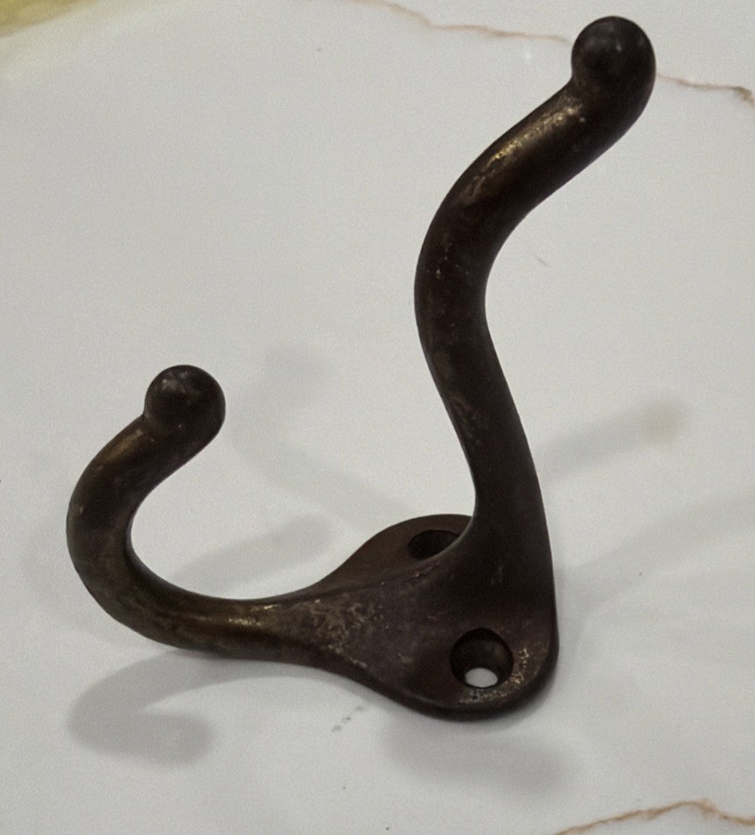 Single Cast Iron Double Hooks Round Tips Coat Hat Salvage Hardware 3”