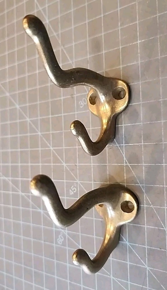 Pair Antique Metal Plain Tip Double Coat Hat Hook - gwSS