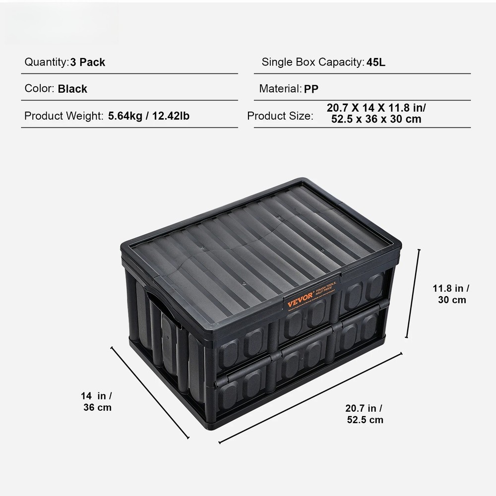 3pcs Collapsible Storage Bins Folding Stackable Utility Garage Crates with Lids