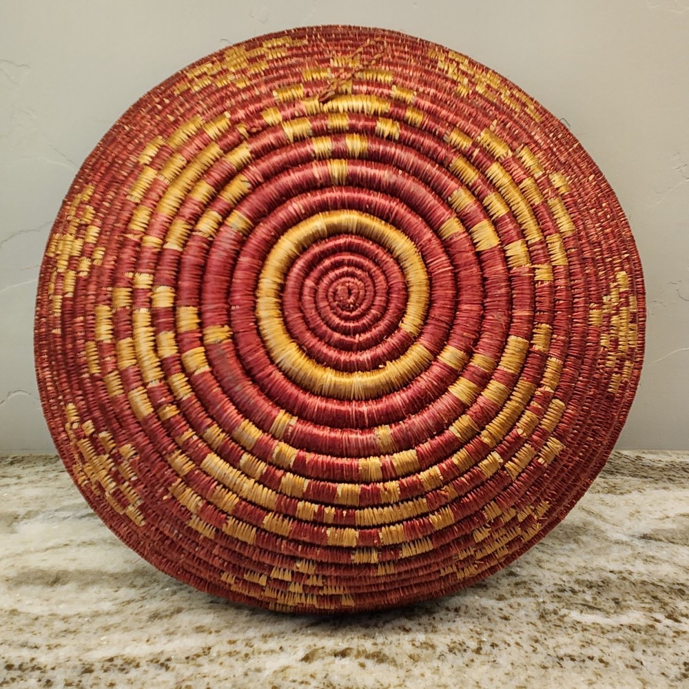 Rwanda Basket Large Fruit Bowl Wall Decor Red Natural