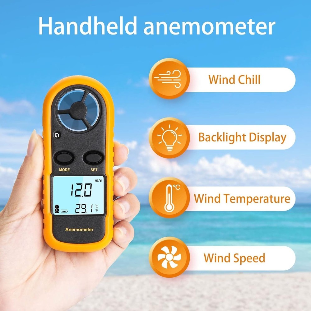 Lightweight Multi-Function Wind Speed and Temperature Gauge - Outdoor Essential