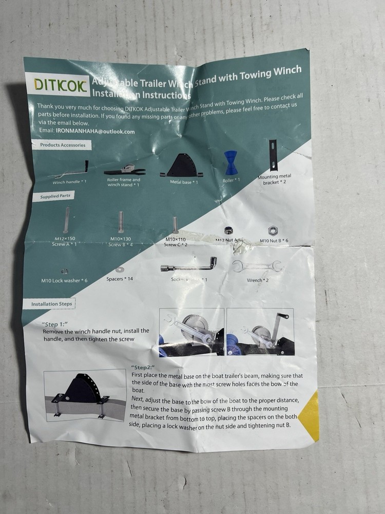 DITKOK Adjustable Winch Stand With Roller Boat Winch Mount