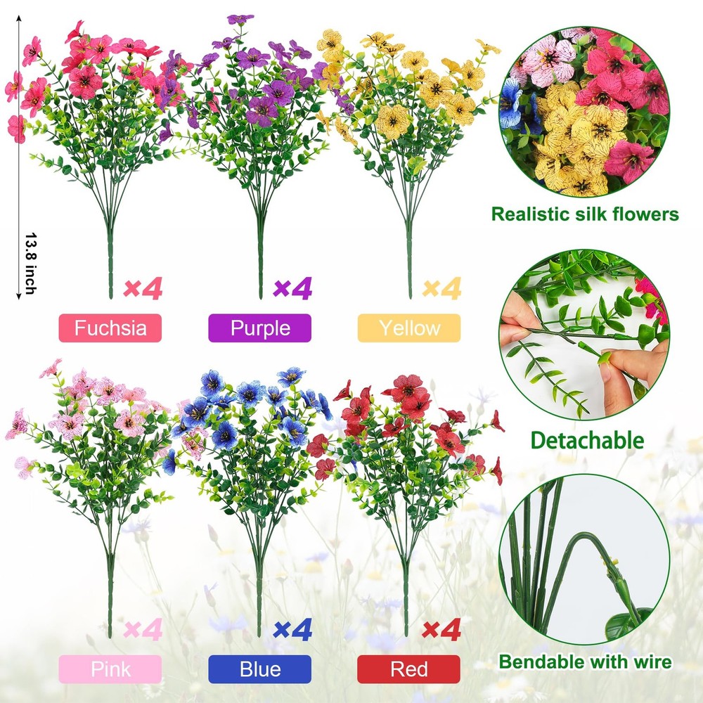 Ouddy Decor 24 Bundles Artificial Flowers for Outdoors Large, Multi Color