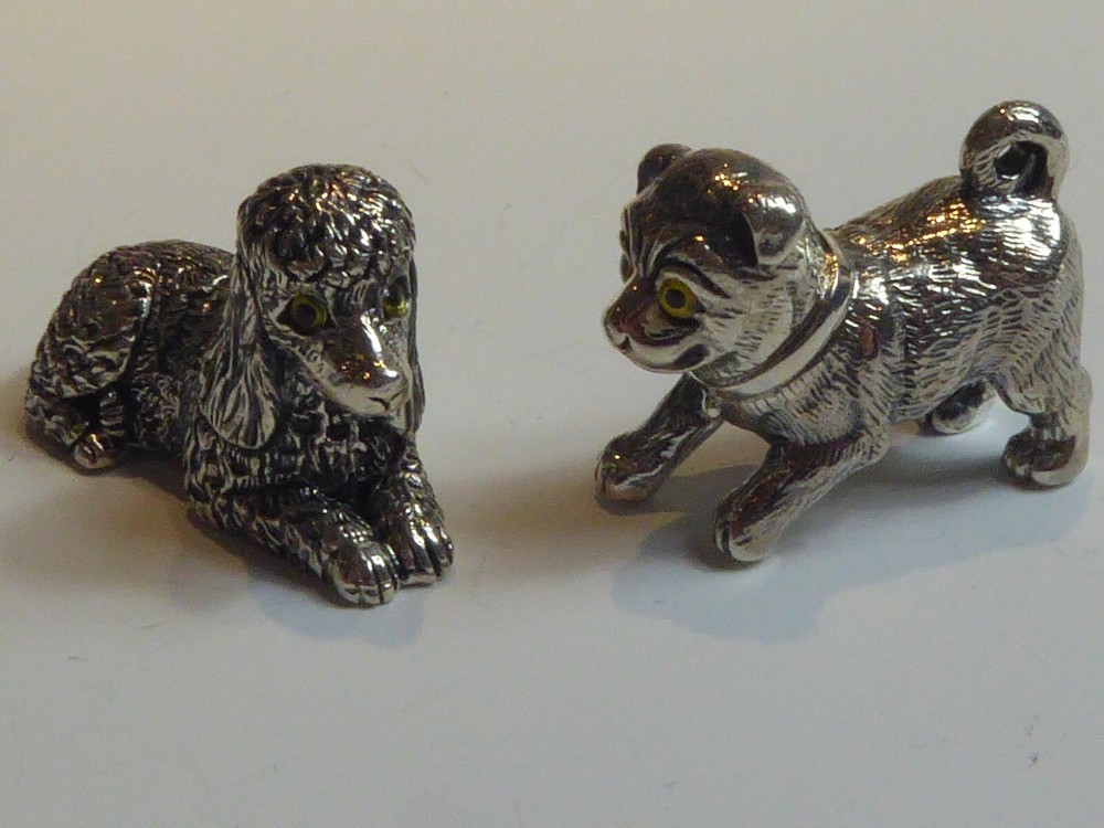 PAIR SOLID SILVER MINIATURE DOGS