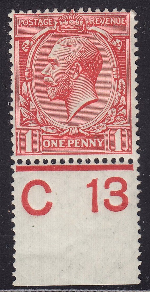 GB 1912-24 SG357 1d RED SIMPLE CYPHER CONTROL C13 PERF MM