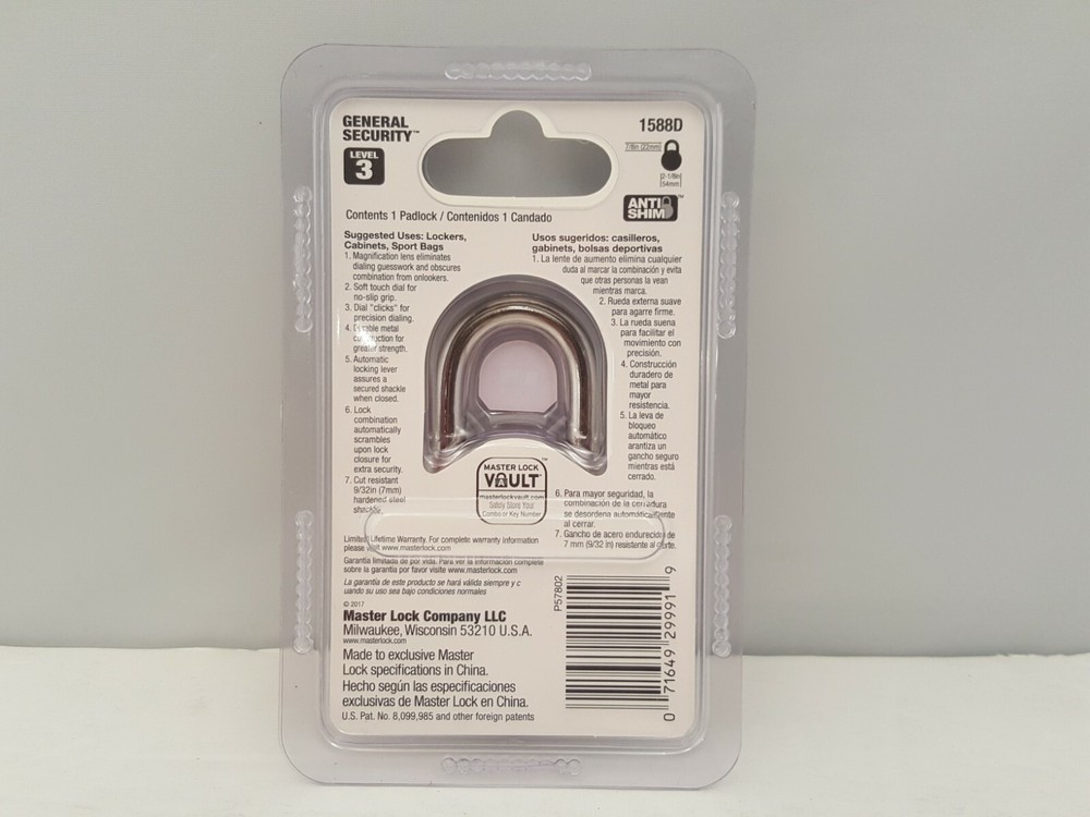 Master Lock Wide Magnification Combination Dial Padlock | Silver | Lvl 3 | 1588D