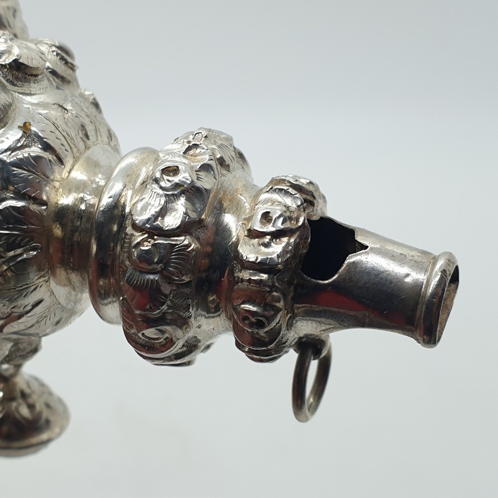 Victorian Solid Silver Combination Baby Rattle Whistle Hilliard & Thomason 1852