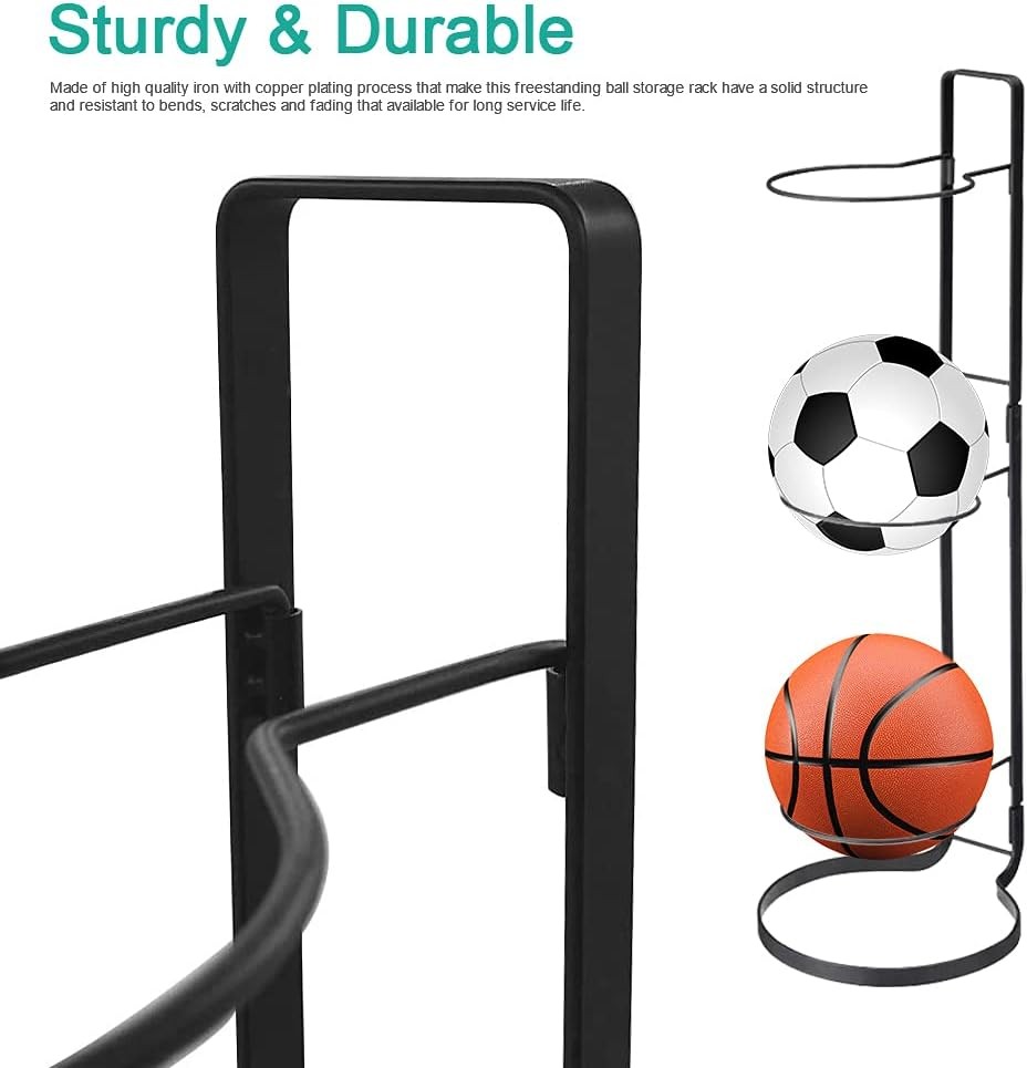 Basketball Ball Storage Rack, 3 Tier Cube Holder, Black