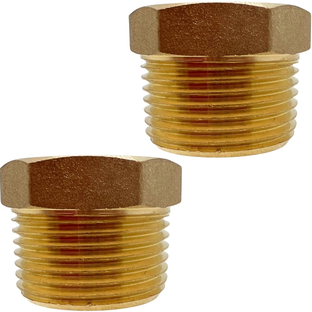 2 Pack Brass Pipe Plug 3/4" NPT Male Outer Hex Head Male,