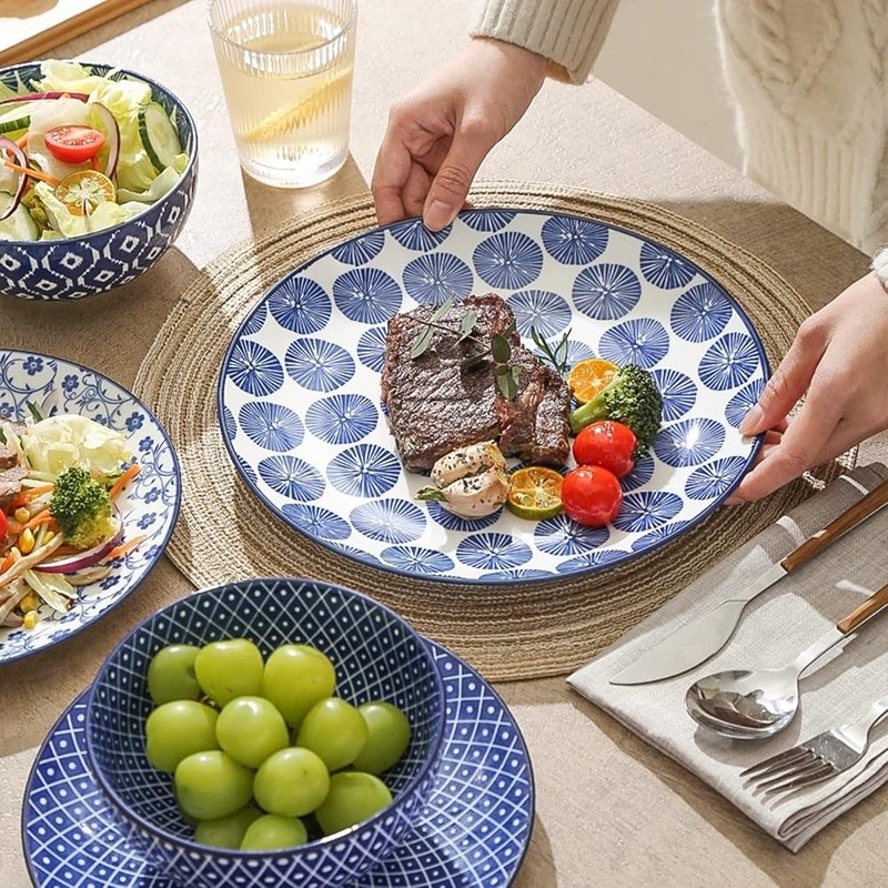 12 Piece Dinnerware Set Ceramic Plates Bowls Stackable Dishwasher Safe Floral US