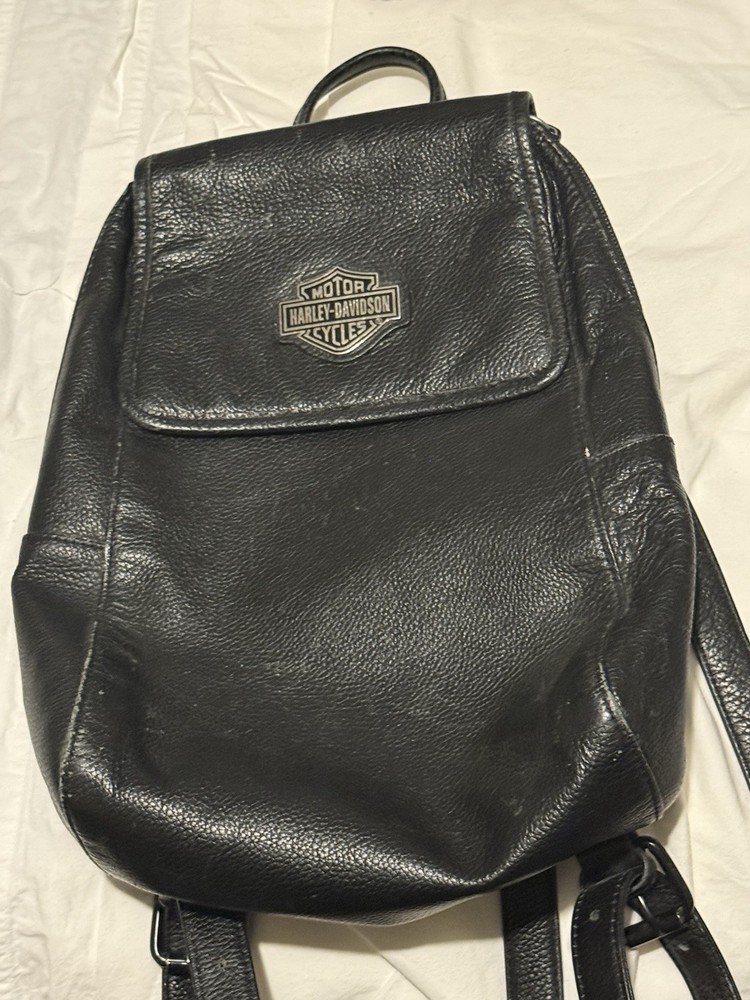 Harley Davidson Leather Backpack Purse Black Mini Backpack Bar Shield Bag