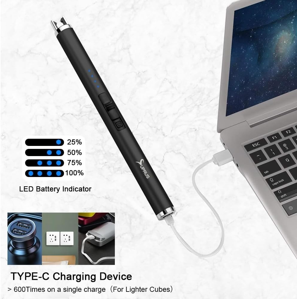 Elegant Electric Candle Lighter with LED Indicator - Safe, Windproof & Compact