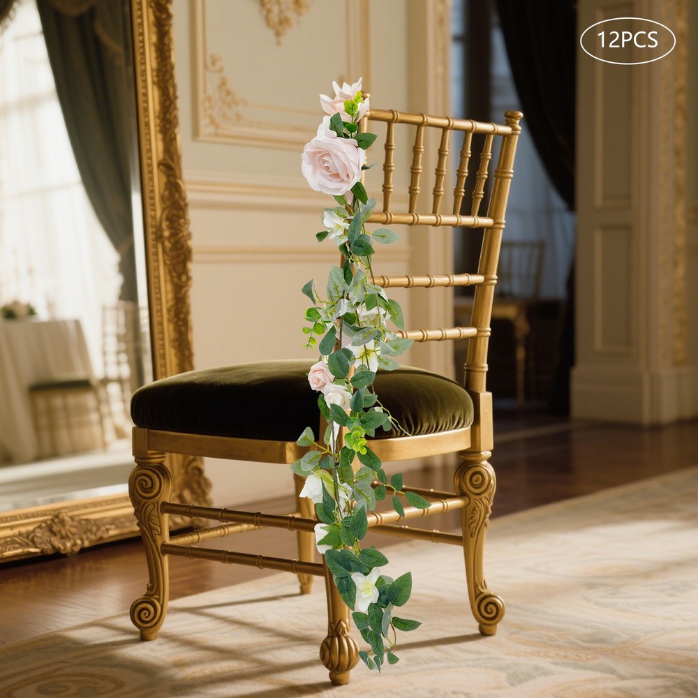 12Pcs Wedding Chair Decoration Multi-function Artificial Pew Flowers Stool Decor
