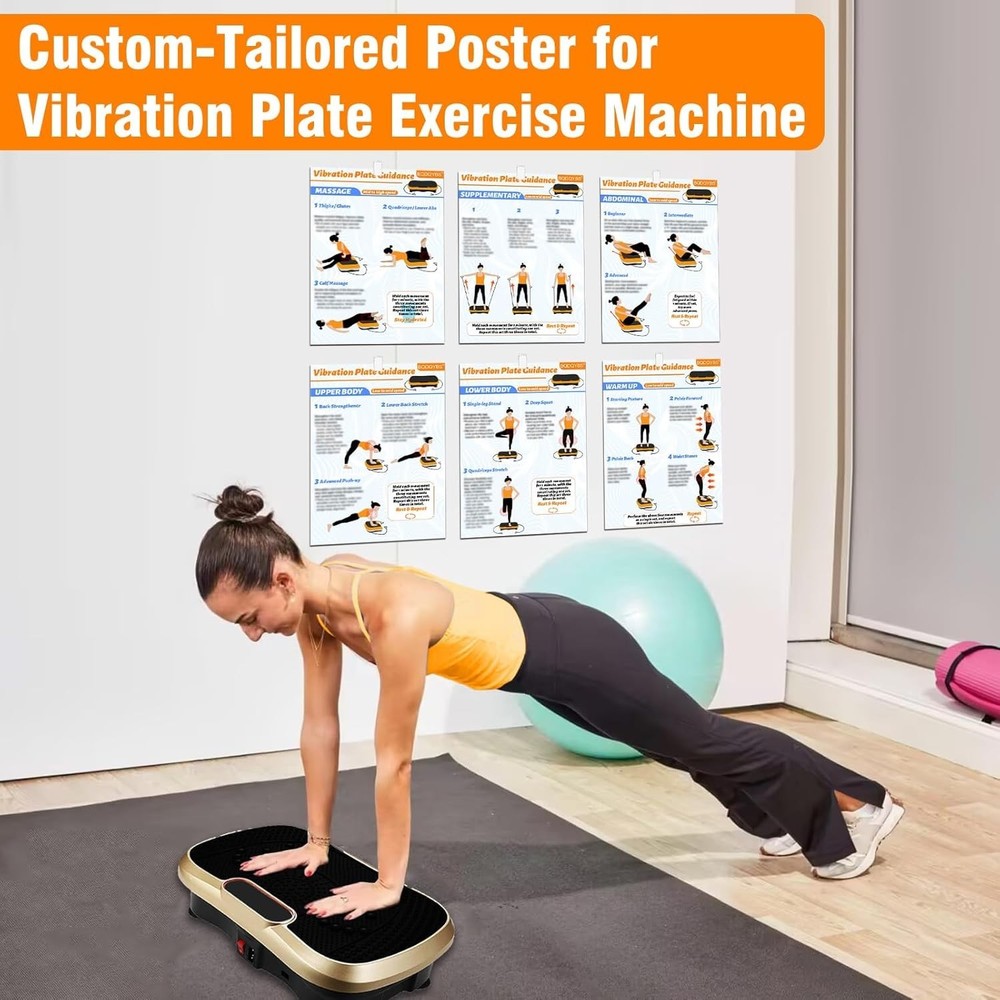 Durable Vibrating Machine Exercise Poster - 6 Illustrated Workouts & Planner Set