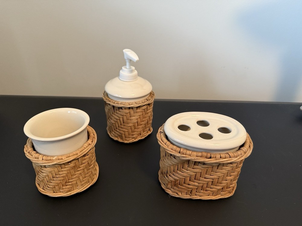 Bathroom Wicker Rattan Accessories Set