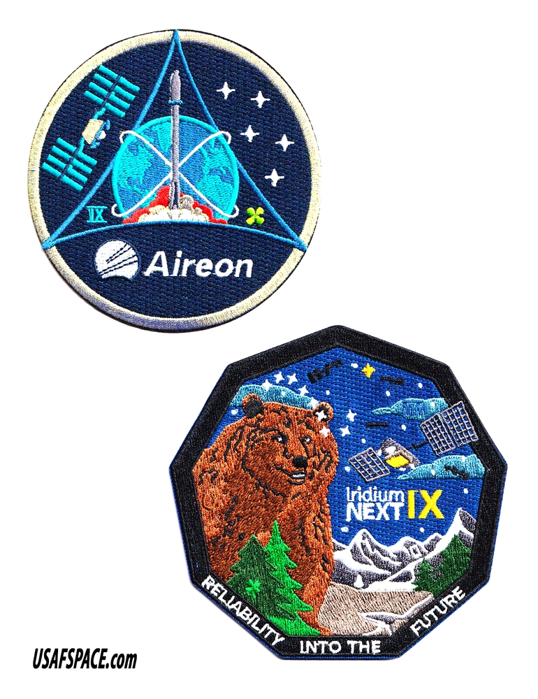 Authentic Aireon Flight 9-Iridium NEXT-9-SPACEX Falcon-9 Launch-USSF-PATCH SET