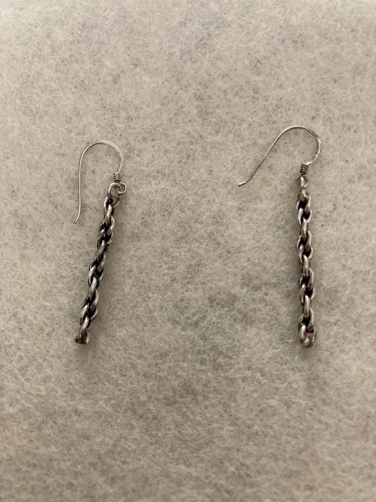 Vintage Silver Solid Straight Drop Thick Rope Earrings With Hook Closure
