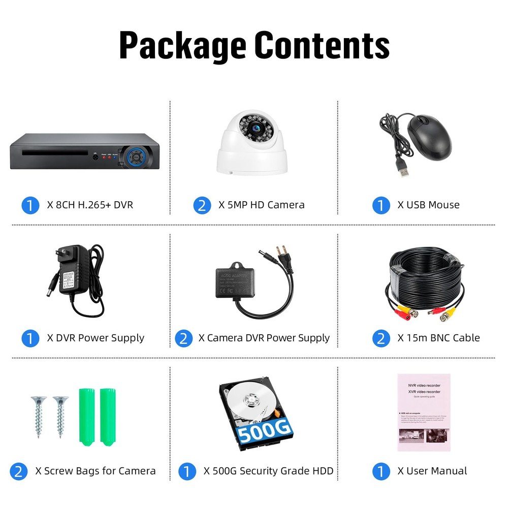 8CH H.265+ Surveillance DVR Kits Security Camera System Mobile APP & PC Remote