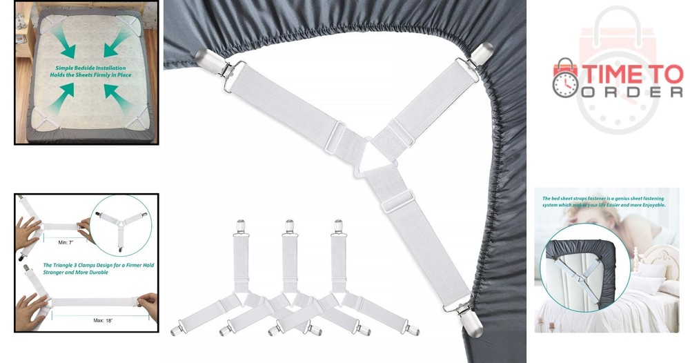 Bed Sheet Holders Straps Heavy Duty Elastic Fasteners for Fitted Sheets