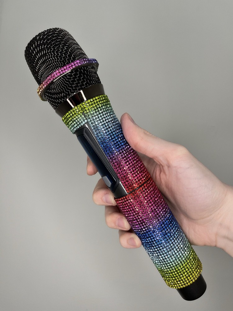 Rainbow Rhinestone Wireless Karaoke Microphone + Receiver System - Rechargeable