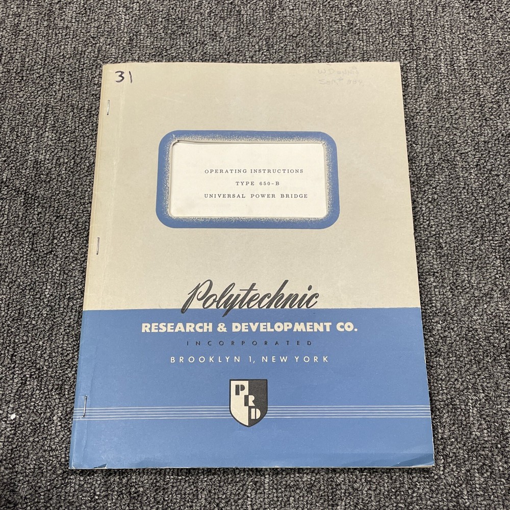 Polytechnic Research PRD Type 650-B Universal Power Bridge Instructions 1956