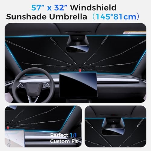Foldable Car Sunshade - Windshield Umbrella - 57" L x 32" W