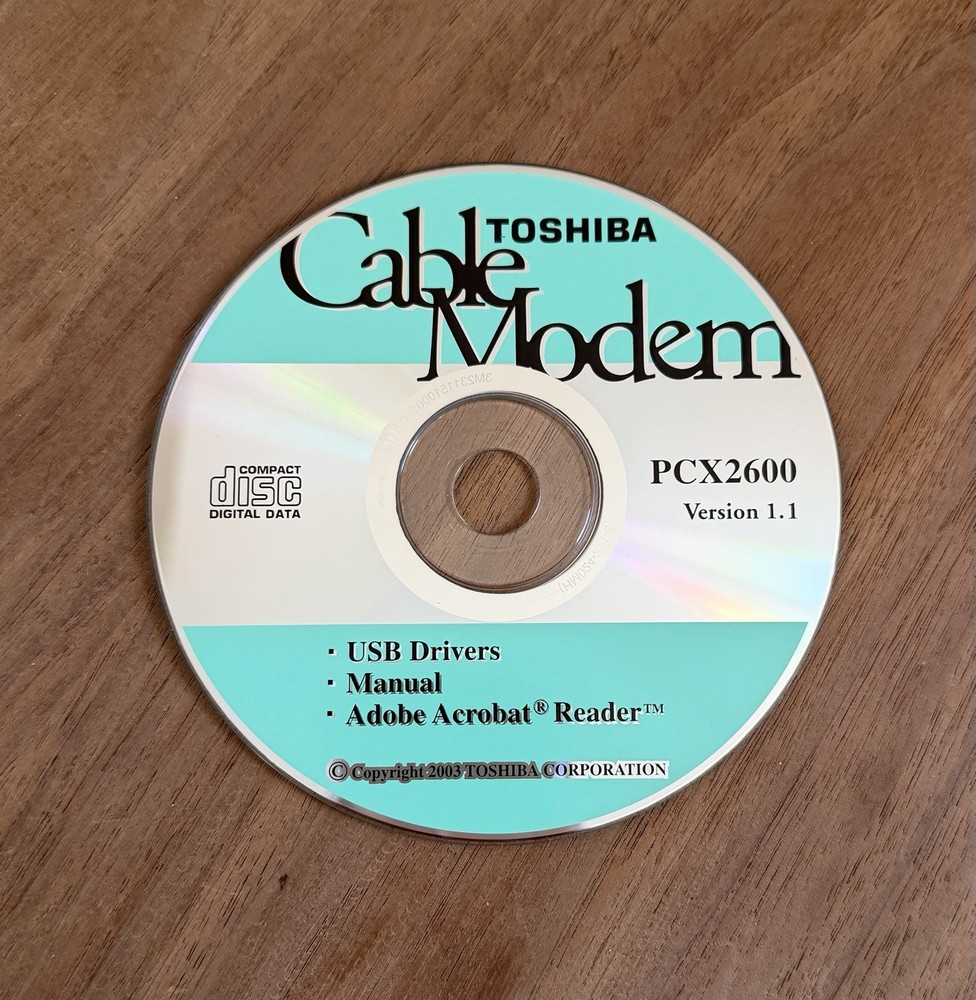 TOSHIBA CABLE MODEM SOFTWARE, PCX2600, VERSION 1.1, INCLUDES USB DRIVERS, MANUAL