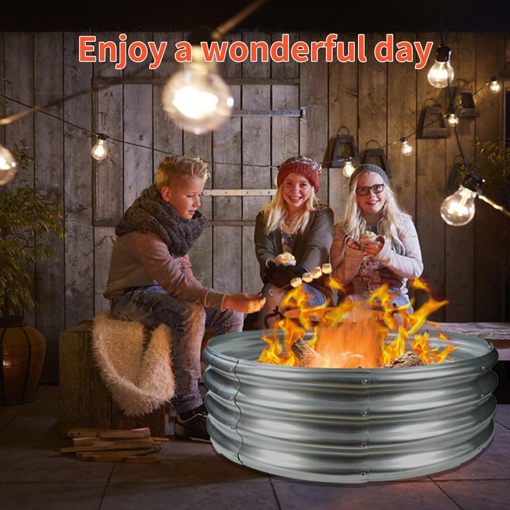 YSEJOMP 48 Inch Round Galvanized Fire Pit 4 FT Diameter+1 Tall, Silver
