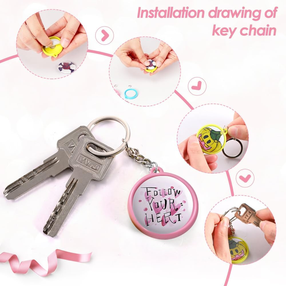 Keychain Button Making Supplies for Button Maker Machine, 50 Sets 32Mm Button Re